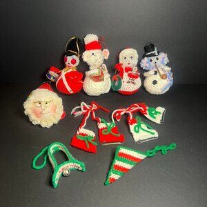 Vintage Handmade Crochet Lot of 9 Christmas Mrs Claus, Snowman, Mouse Ornaments